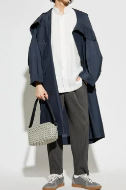 Homme Plissé Issey Miyake NAVY BLUE Coat with collar