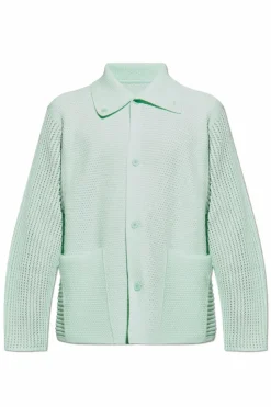 Homme Plissé Issey Miyake GREEN Cardigan with Collar