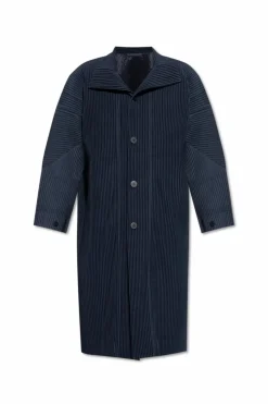 Homme Plissé Issey Miyake NAVY BLUE Pleated Coat