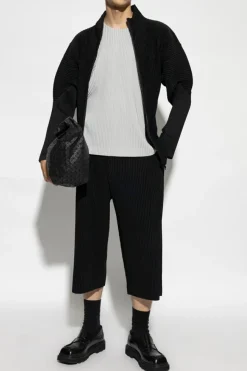 Homme Plissé Issey Miyake BLACK Pleated Zip-Up Sweater