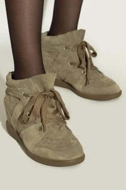 Isabel Marant GREEN Suede Bobby wedge boots