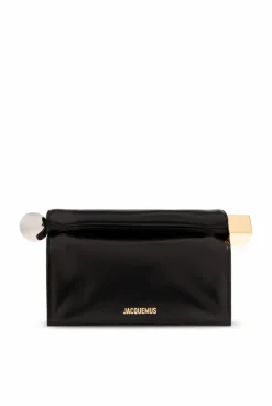 Jacquemus BLACK ‘La Pochette Rond Carre’ leather clutch