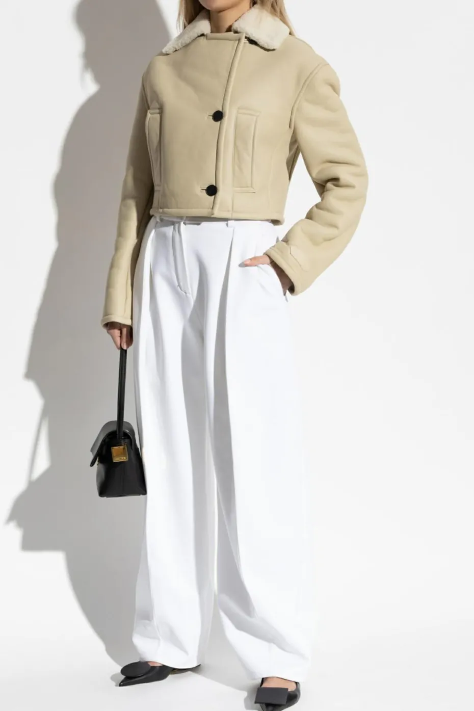 Jacquemus cream Double-breasted shearling coat