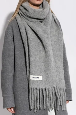 Jacquemus GREY Scarf with logo patch