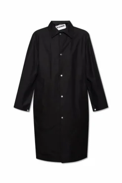 JIL SANDER BLACK Cotton coat with logo
