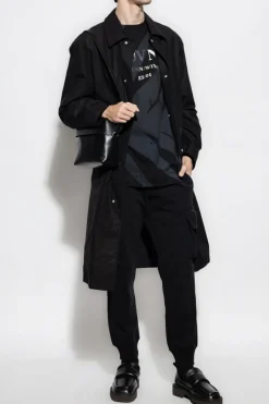 JIL SANDER BLACK Cotton coat with logo