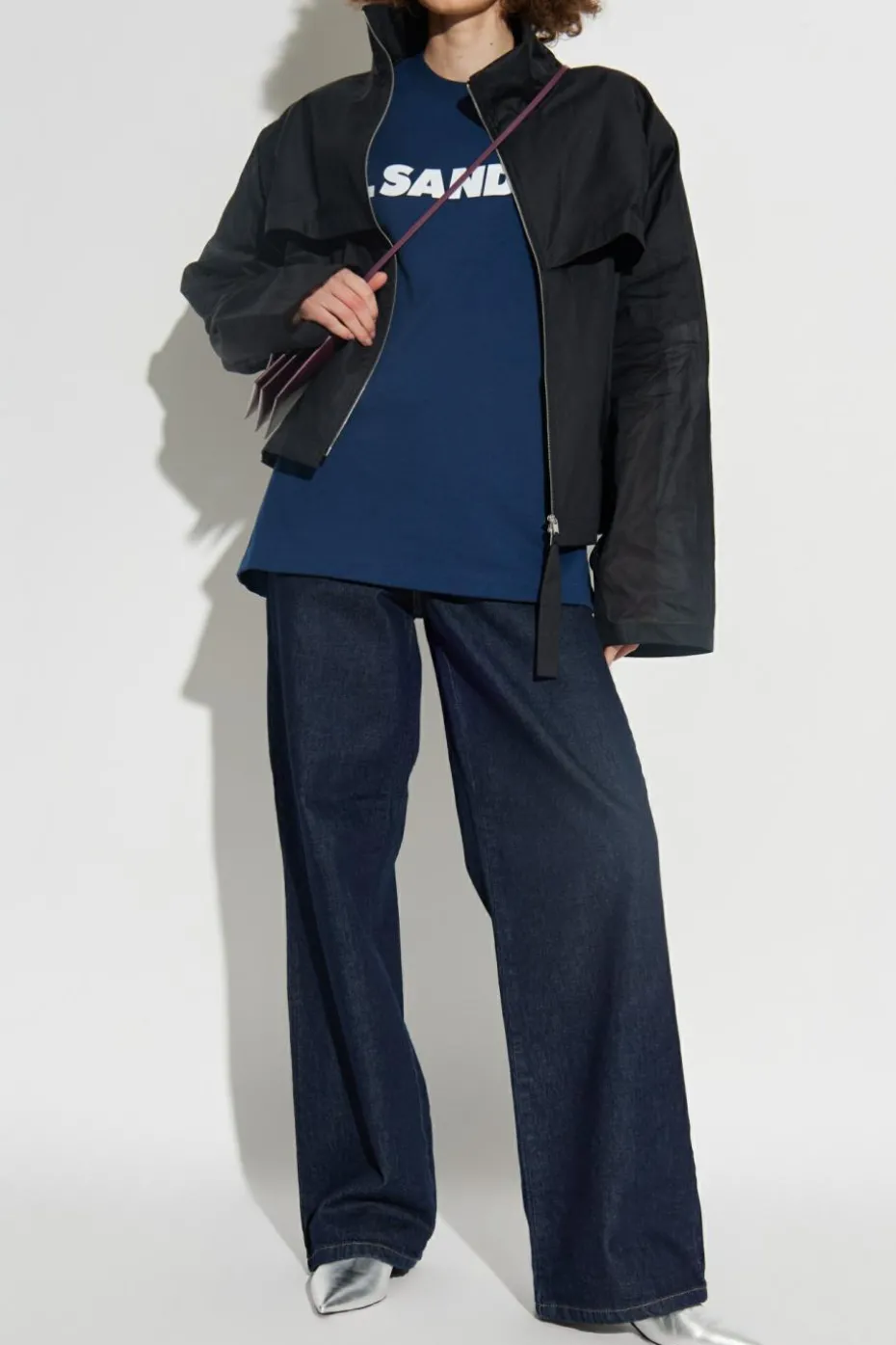 JIL SANDER BLACK Jacket with stand-up collar