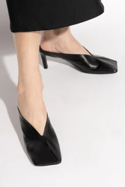 JIL SANDER BLACK Leather heeled mules