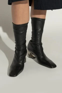 JIL SANDER BLACK Leather ankle boots