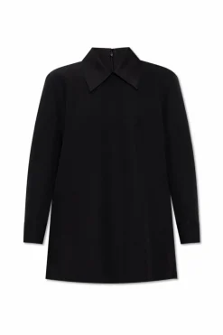 JIL SANDER BLACK Wool top with collar