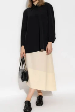 JIL SANDER BLACK Wool top with collar