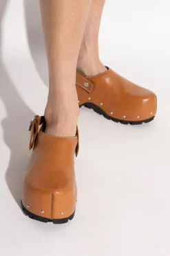 JIL SANDER+ BROWN Leather clogs