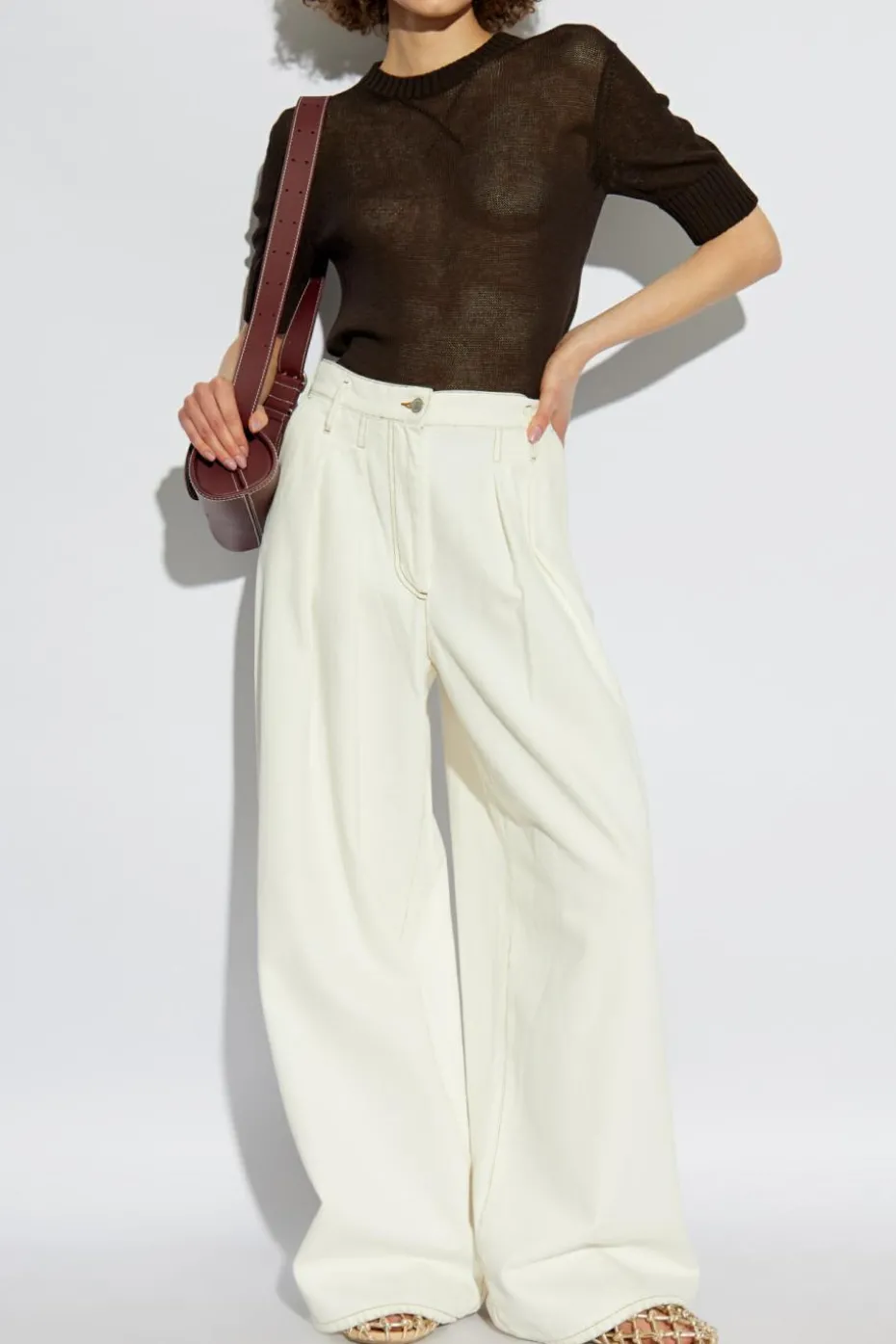 JIL SANDER+ BROWN Top with embroidered logo