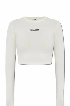 JIL SANDER+ cream Swim top with printed logo