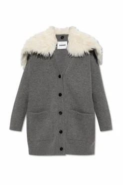 JIL SANDER GREY Cardigan with detachable faux fur