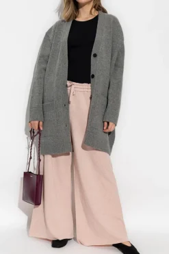 JIL SANDER GREY Cardigan with detachable faux fur