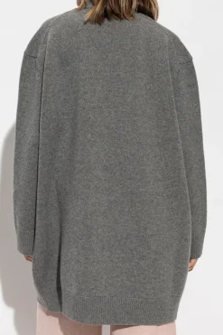 JIL SANDER GREY Cardigan with detachable faux fur