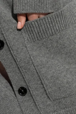 JIL SANDER GREY Cardigan with detachable faux fur