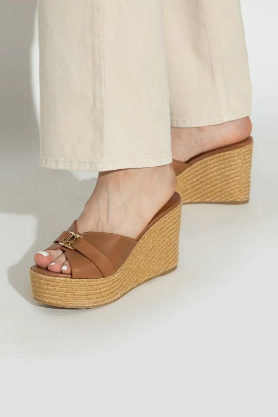 Jimmy Choo BROWN Wedge Slide Sandals "Leda"