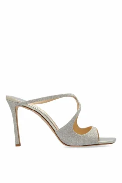 Jimmy Choo SILVER Heeled Slippers 'Anise'