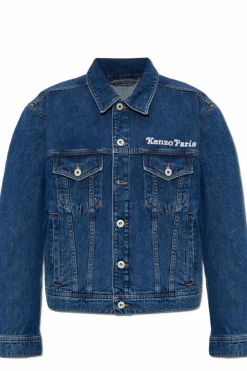 Kenzo NAVY BLUE Denim jacket with bark embroidery