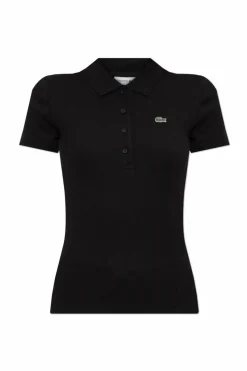 Lacoste BLACK Ribbed polo with logo patch