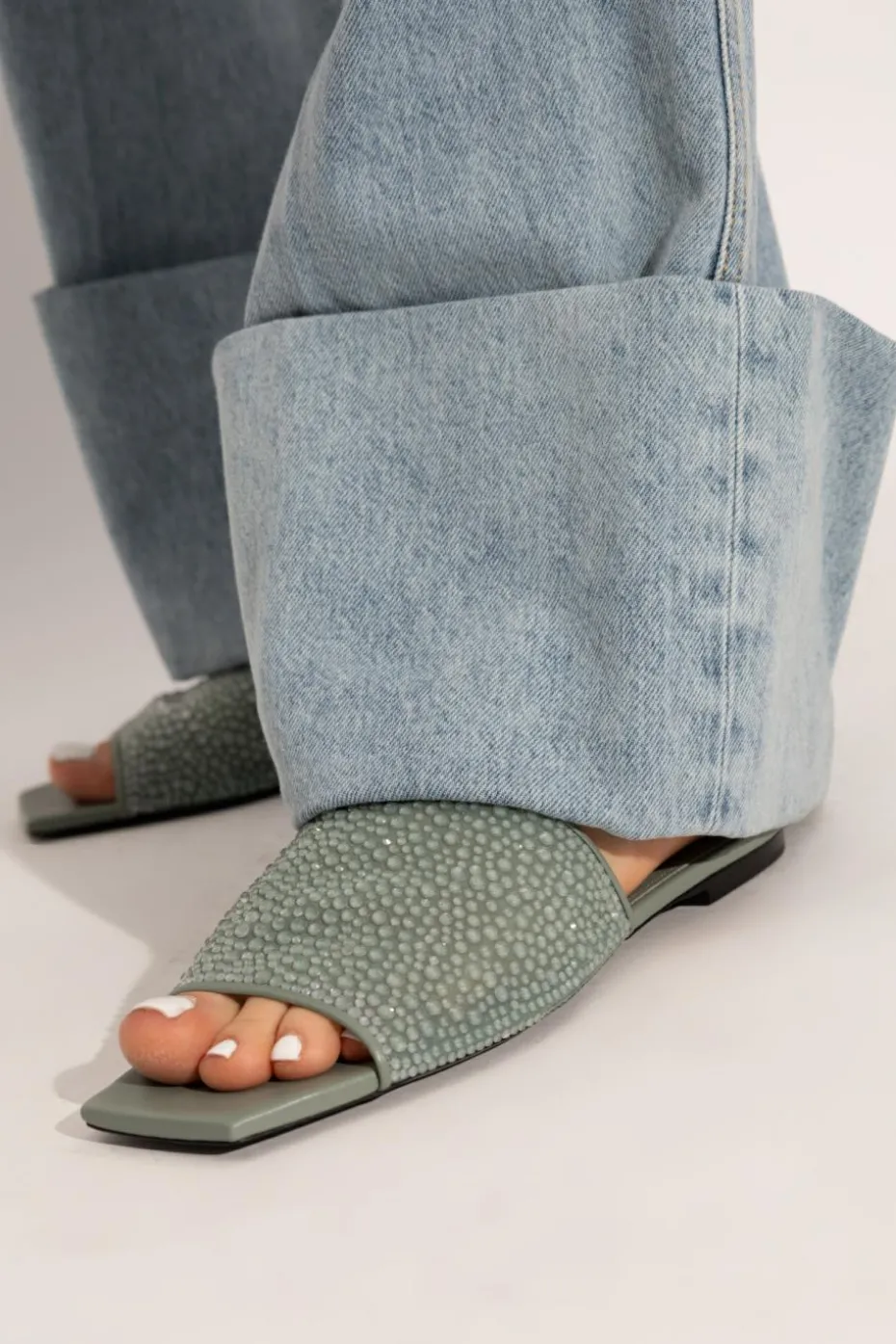 Lanvin GREEN Slides with shimmering appliqués
