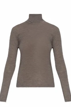 Lisa Yang beige Cashmere top with stand-up collar