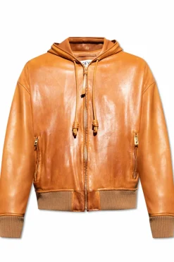Loewe BROWN Leather jacket with hood