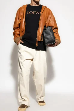 Loewe BROWN Leather jacket with hood