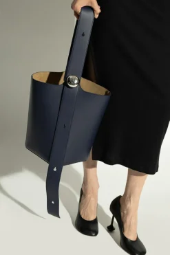 Loewe NAVY BLUE Pebble Medium bucket-style shoulder bag
