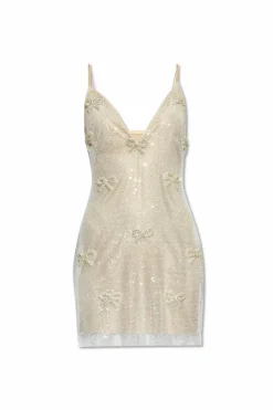 LoveShackFancy SILVER Whilden dress with shimmering crystals.