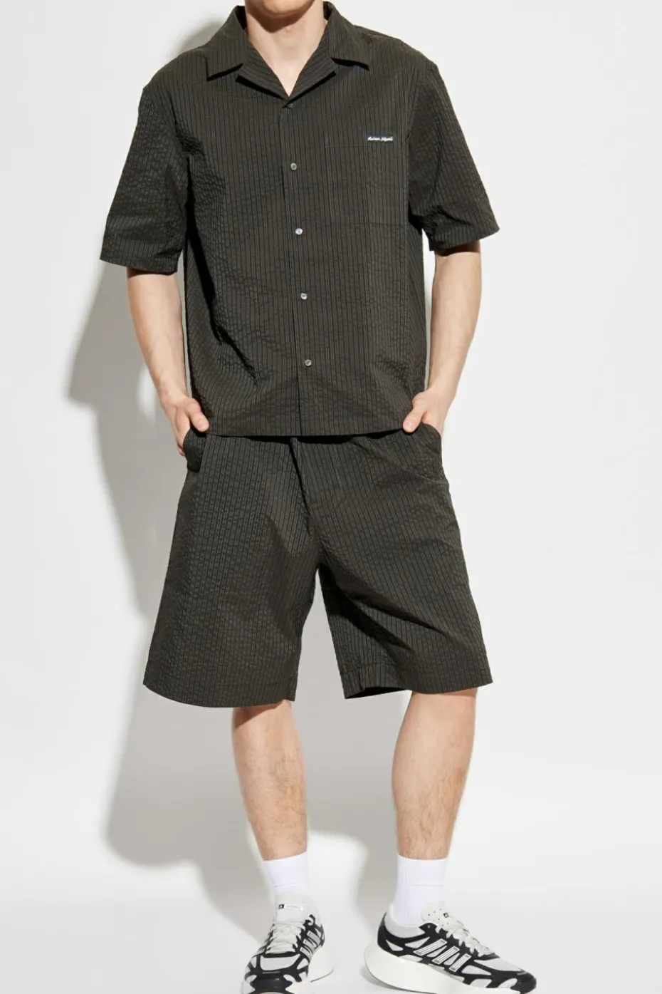 Maison Kitsuné GREEN Shirt with stripe pattern