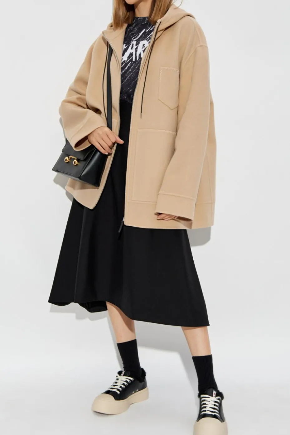 Marni beige Wool jacket with hood