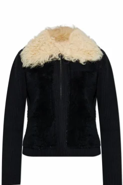 Marni BLACK Cardigan with a fur collar