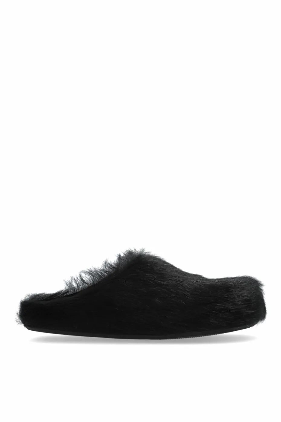 Marni BLACK Slippers with fur trim