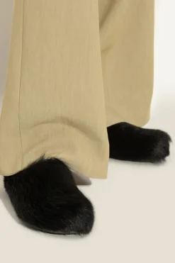 Marni BLACK Slippers with fur trim