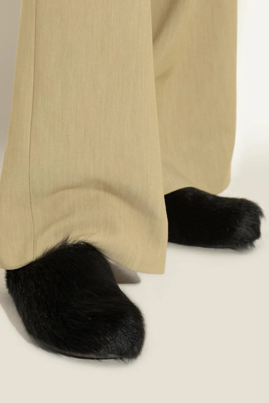 Marni BLACK Slippers with fur trim