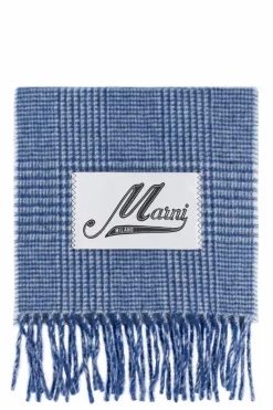 Marni BLUE Scarf with a check pattern