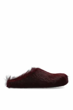 Marni BURGUNDY Futrzane slippers