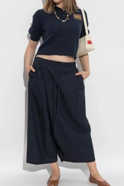 Marni NAVY BLUE Cashmere polo shirt with logo patch