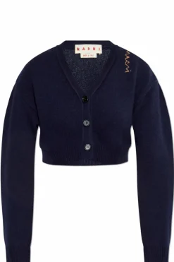 Marni NAVY BLUE Short cashmere cardigan