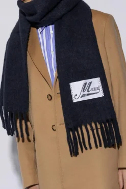 Marni NAVY BLUE Wool scarf with logo