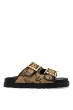 MCM beige Slides with Visetos pattern