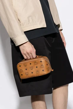 MCM BROWN Cosmetic bag with "Visetos" print