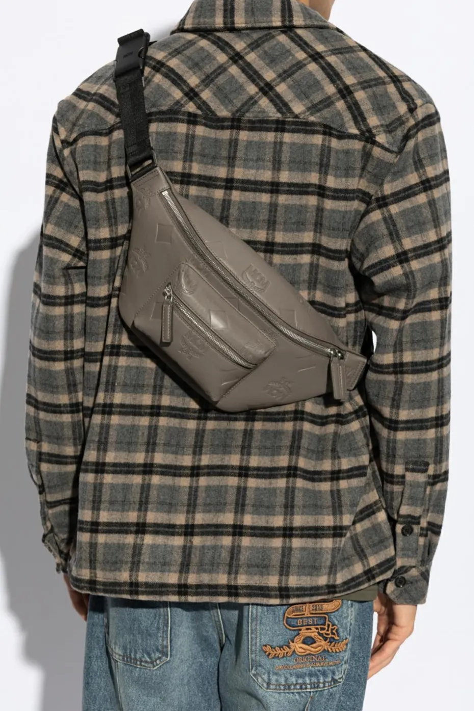 MCM GREY Leather belt bag