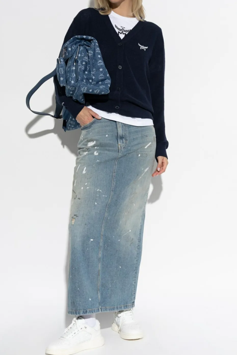 MCM NAVY BLUE Cardigan with embroidered logo
