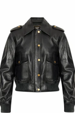 Michael Michael Kors BLACK Leather jacket with epaulettes