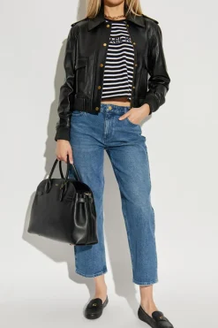 Michael Michael Kors BLACK Leather jacket with epaulettes