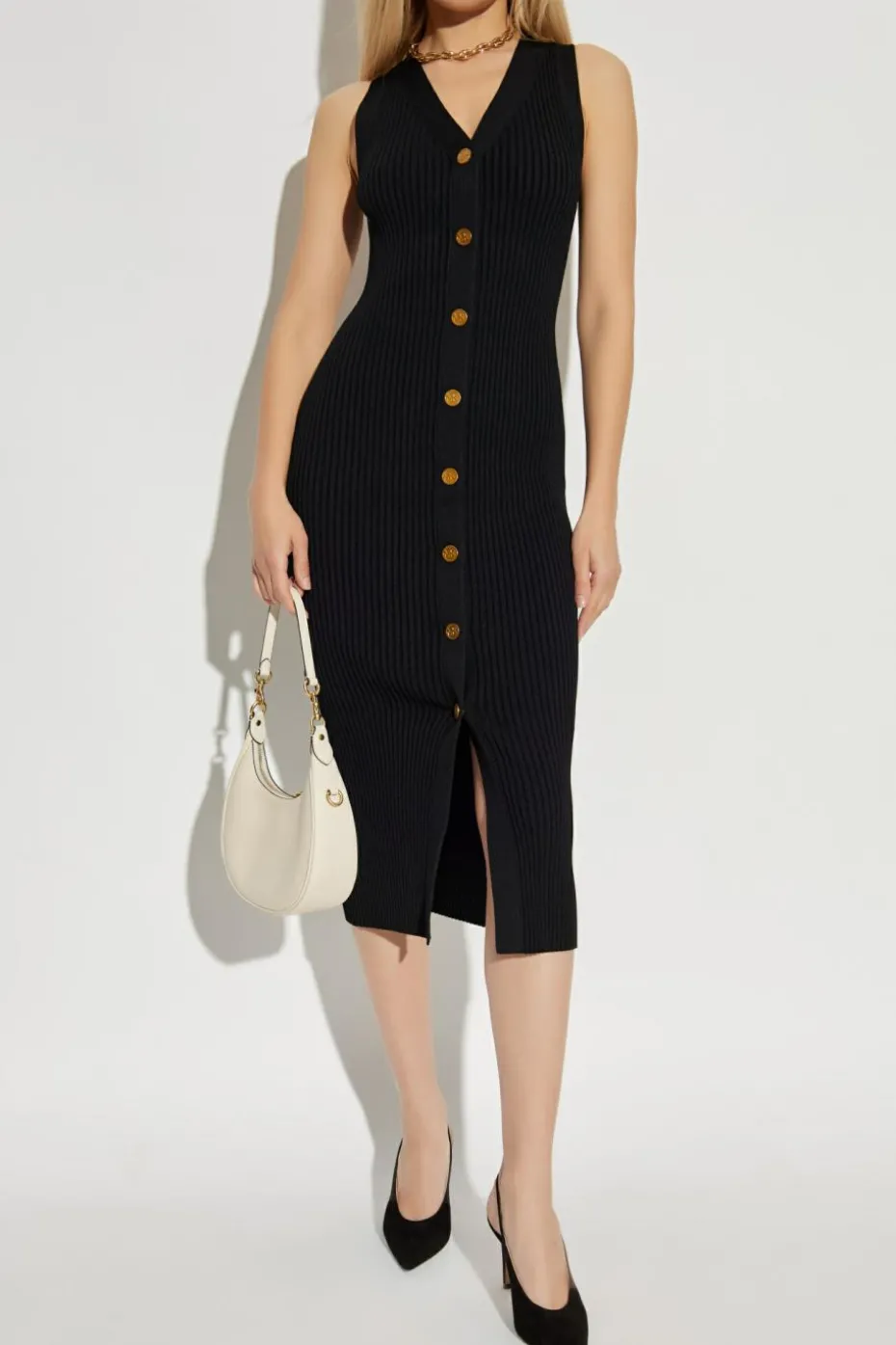 Michael Michael Kors BLACK Ribbed bodycon dress